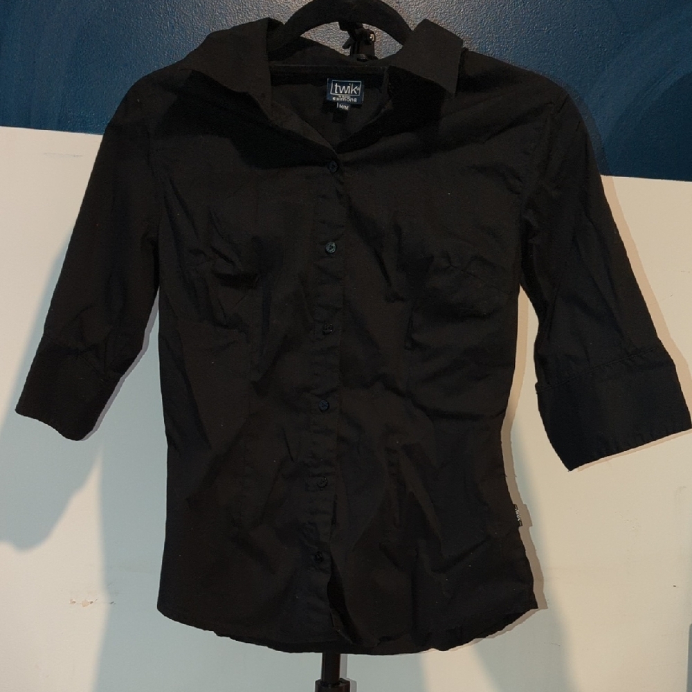 Twik Black Women's Dress Shirt 3/4 Sleeves